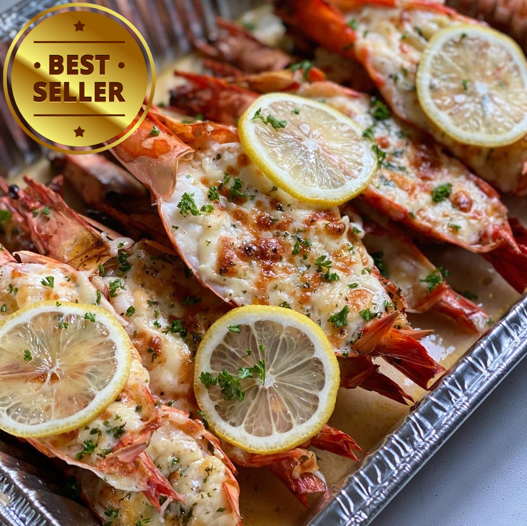 Three-Cheese Baked Prawns with Garlic Butter